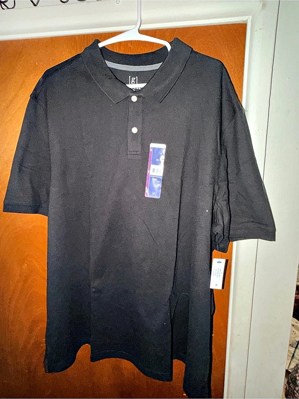 George Men's Pique Polo Shirt Black Short Sleeve Polo NWT